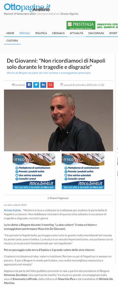 De Giovanni: "Non ricordiamoci di Napoli solo durante le tragedie e disgrazie"